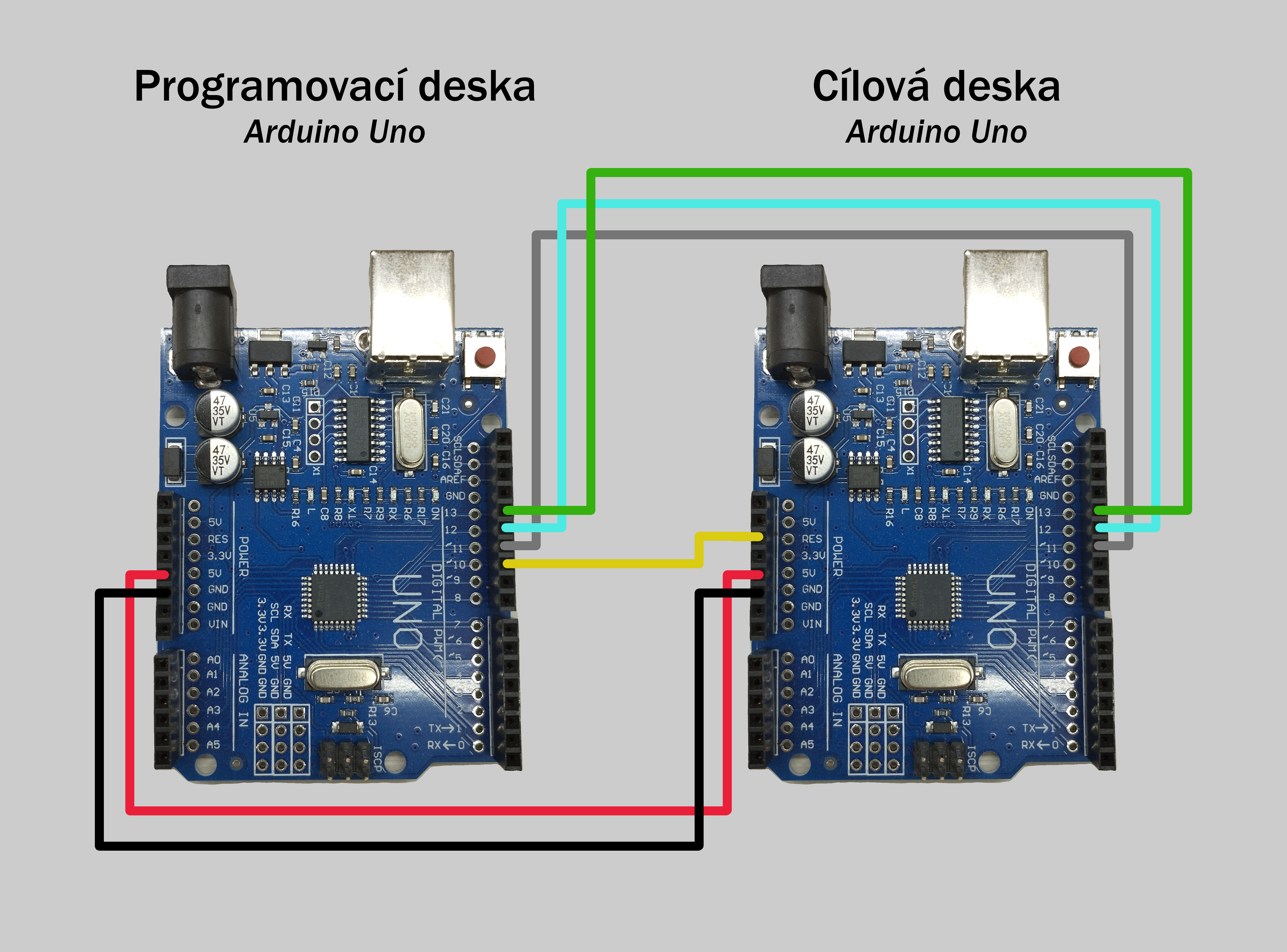 Zapojení desek Arduino přes digitální piny